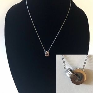 Roman Numeral & CZ Interlock Pendant Necklace 18”